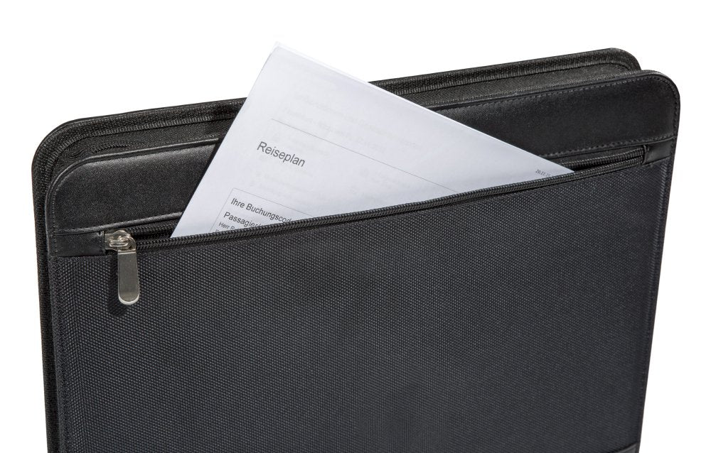Genie A4 Schreibmappe mit herausnehmbarem Ringbuch (Frankfurt; rundum ReiÃŸverschluss; inkl. Schreibblock; in Lederoptik und strukturiertem Nylon) schwarz