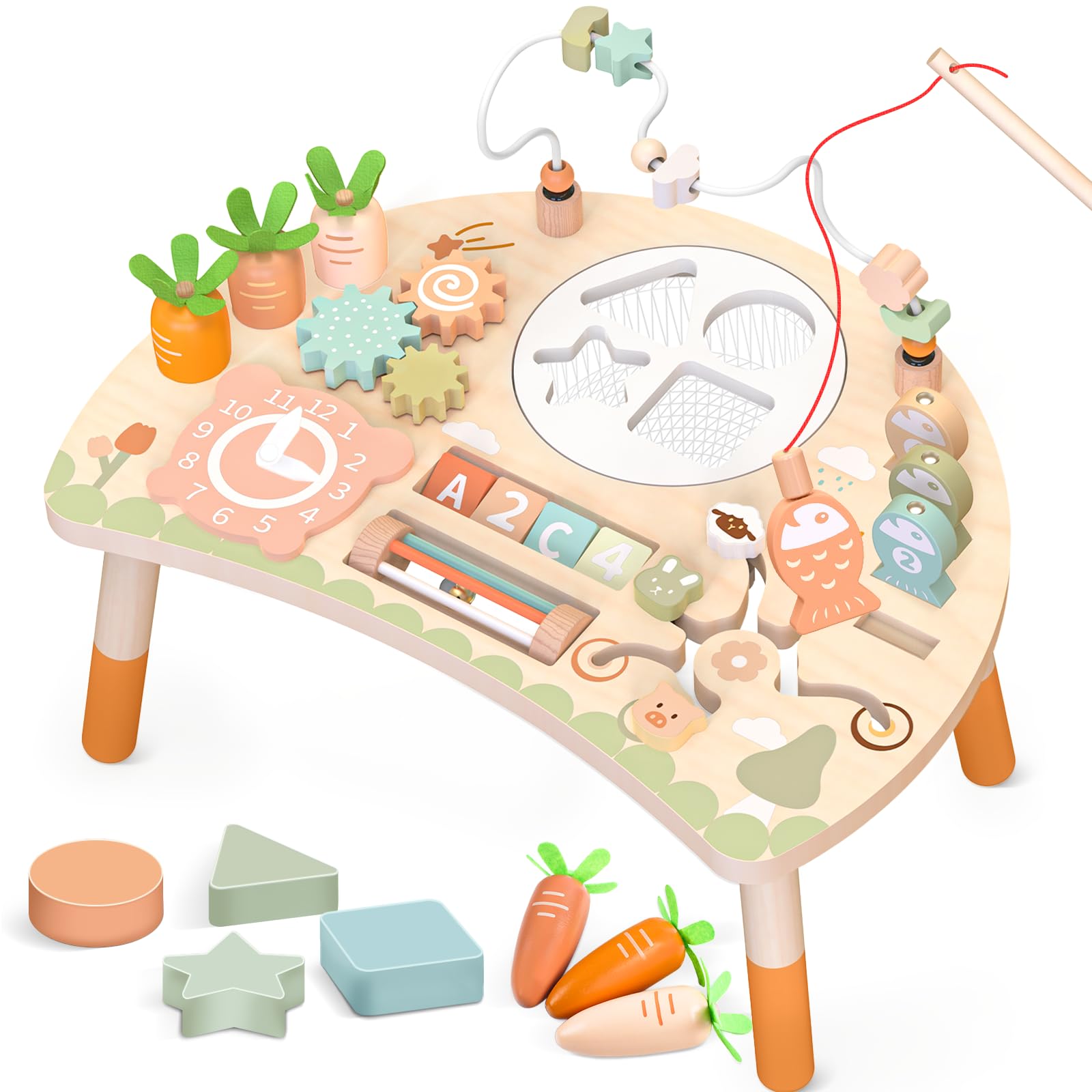 Holz-Aktivitätstisch für Kinder, Baby Montessori Spielzeug 9-in-1 Spieltisch ab 1 2 3 Jahr, Kinderspielzeug Holzspielzeug Activity Tisch ab 12+ Monate, Eburtstag Weihnachten Geschenk 1+ Jahr