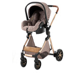 MoLi Kinderwagen 3 in 1, Kinderwagen mit Umkehrbarem Doppelschiebemodus, Buggy mit Großer Bequemer Babywanne, Kombikinderwagen 3 in 1 Rahmen Aluminiumlegierung Faltbar Hohe Landschaft (225 Khaki)