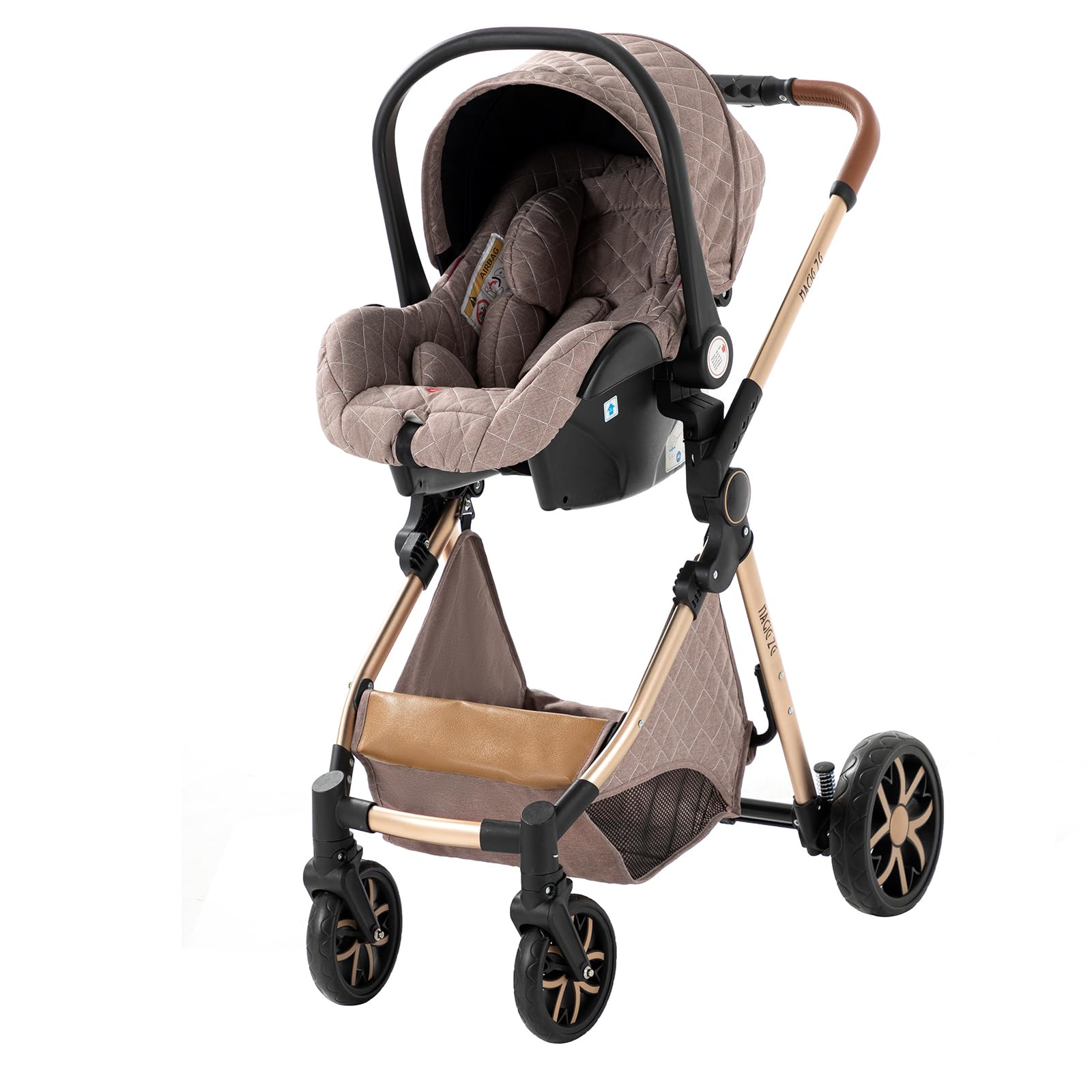 MoLi Kinderwagen 3 in 1, Kinderwagen mit Umkehrbarem Doppelschiebemodus, Buggy mit Großer Bequemer Babywanne, Kombikinderwagen 3 in 1 Rahmen Aluminiumlegierung Faltbar Hohe Landschaft (225 Khaki)