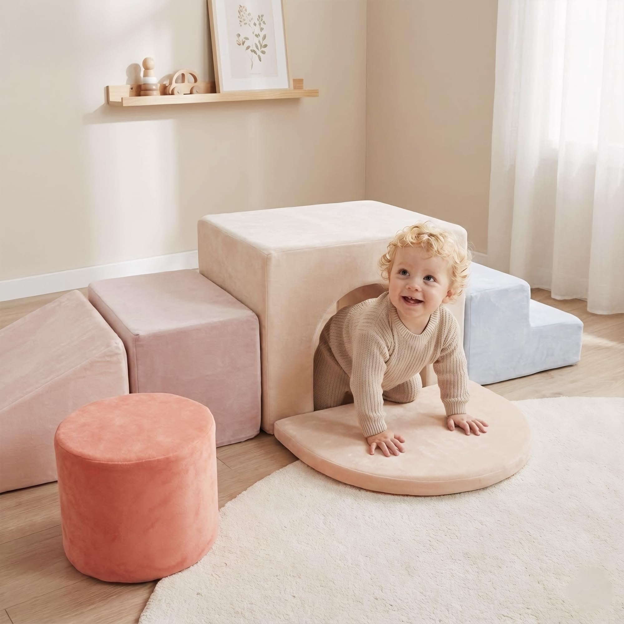 BanaSuper Schaumstoff-Kletterblöcke für Kinder, Schaumstoff Bausteine XXL, EN71-zertifiziert & rutschfest, Kinder Montessori Spielzeug, Waschbare Hülle für Indoor-Spaß, Soft Playset, Babyblau Rosa