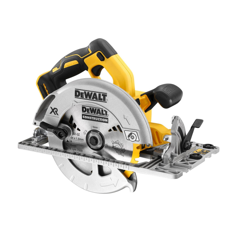 DEWALT XR 18V Bürstenloser 184mm Handkreissäge, Führungsschienen-kompatibel, 58mm Schnitttiefe, Werkzeuglose Einstellung, TSTAK Koffer, LED, AirLock Staubabsaugung, Solo-Gerät – DCS572NT-XJ