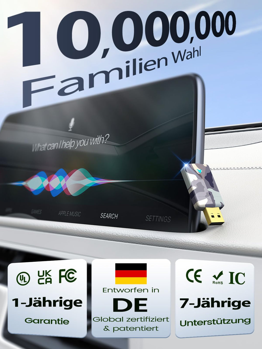 2026 Pro Mini CarPlay Wireless Adapter & Android Auto Wireless Adapter, Plug & Play, USB-A/USB-C, Stabil und Kompakt für Flüssiges Fahren, Kompatibel mit Autos ab 2016, iOS 10+ und Android 10+ Grau