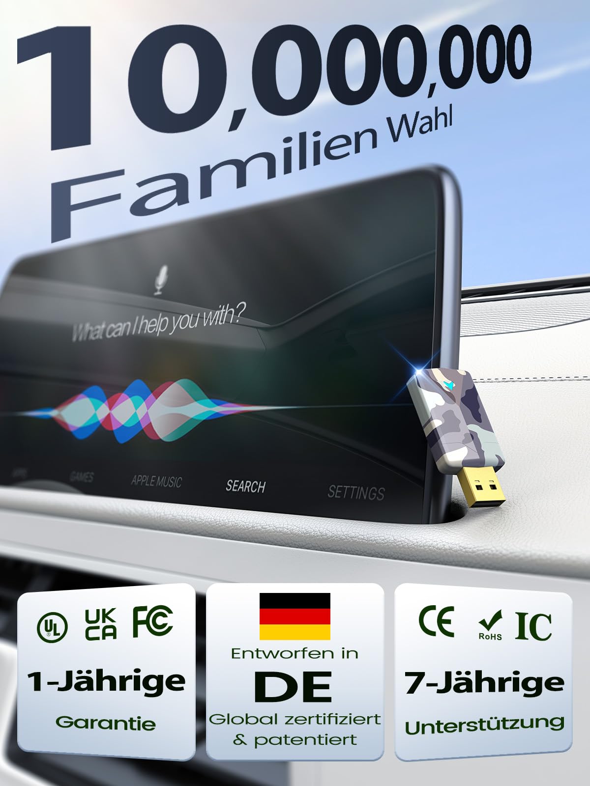 2026 Pro Mini CarPlay Wireless Adapter & Android Auto Wireless Adapter, Plug & Play, USB-A/USB-C, Stabil und Kompakt für Flüssiges Fahren, Kompatibel mit Autos ab 2016, iOS 10+ und Android 10+ Grau
