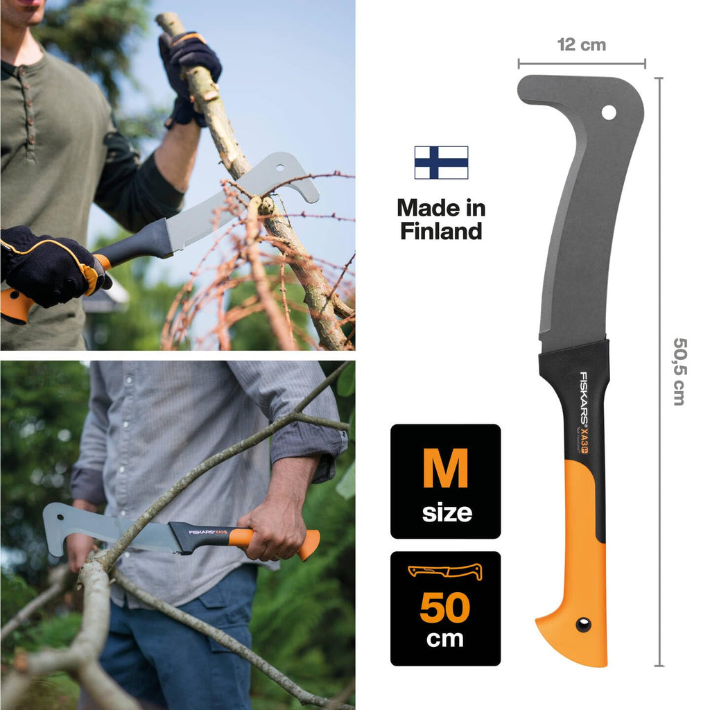 Fiskars Machete, Länge: 50,5 cm, Antihaftbeschichtet, Gehärtete Stahlklinge/Glasfaserverstärkter Kunststoffgriff, Inklusive Schutzhülle, Schwarz/Orange, WoodXpert, XA3, 1003609