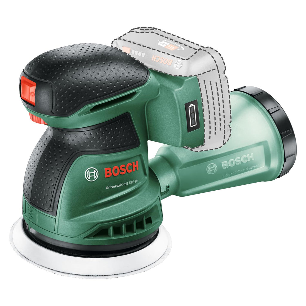Bosch Akku-Exzenterschleifer UniversalOrbit 18V-20 (Schleifen von mittelgroßen bis großen Holzoberflächen sowie lasierten und lackierten Oberflächen; Durchmesser: 125 mm; 18 Volt System; ohne Akku)