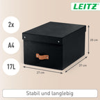 Leitz Puro Aufbewahrungsbox mit Deckel, Medium, 2er-Set, Box 17 L, stapelbar, Organizer-Box für Regale und Schränke, FSC-Karton, für Büro und Home Office, 26 x 35 x 20 cm, Schwarz, 61490095
