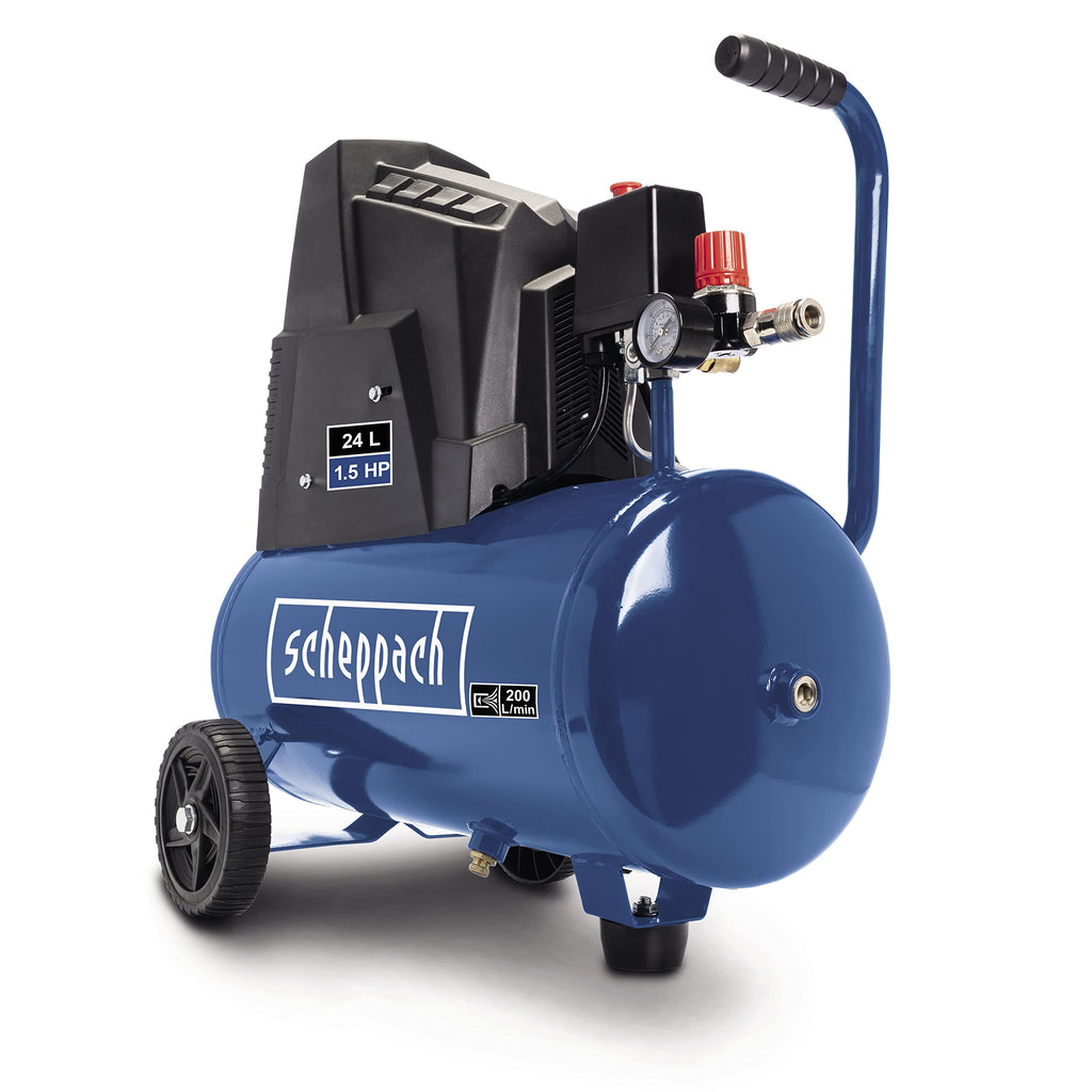 Scheppach Kompressor HC25o (1100W, 24 L,8 bar, Ansaugleistung 165 l/min, Druckminderer, ölfrei) - inkl. 13-teiligem Druckluft-Werkzeug-Set + 5 m Spiralschlauch