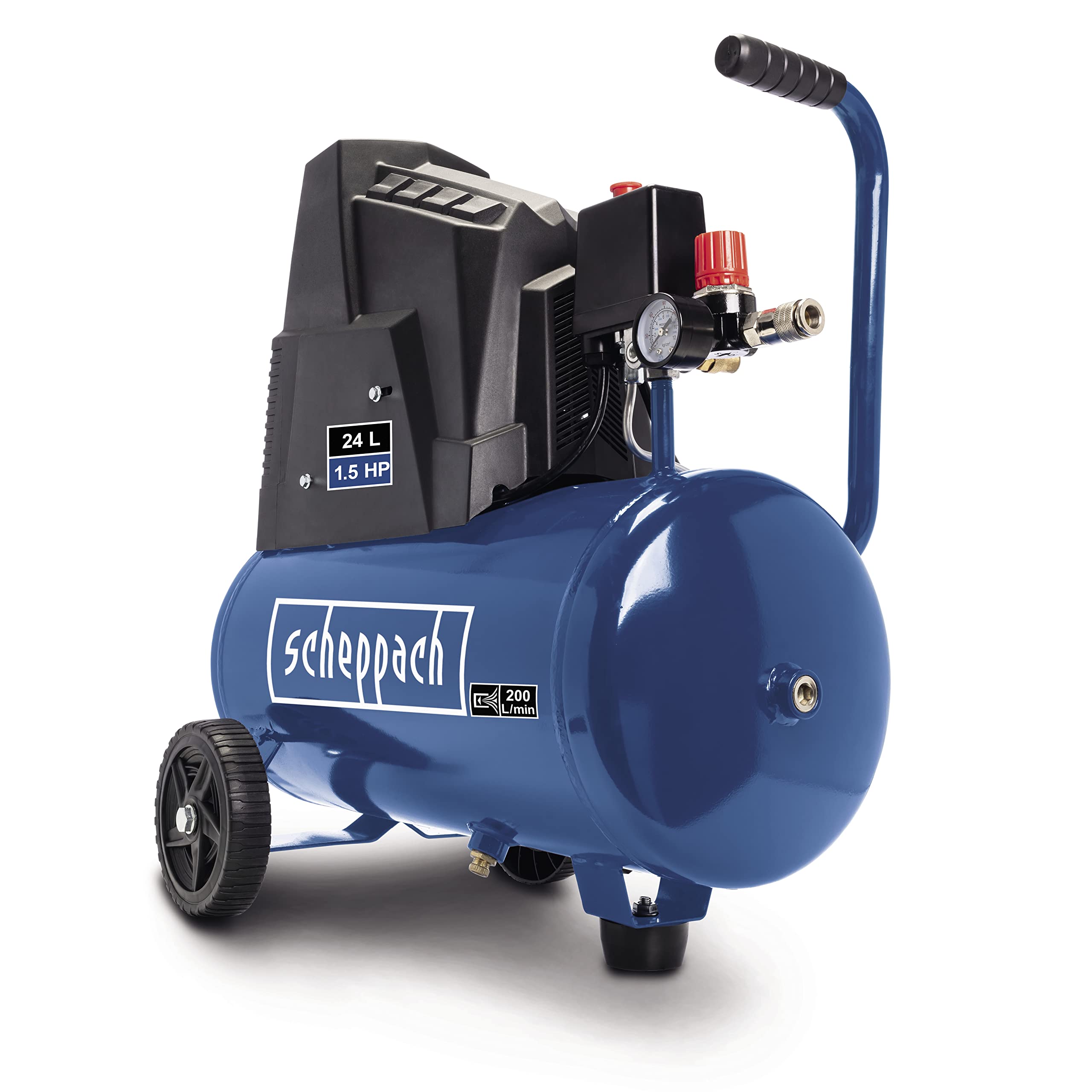 Scheppach Kompressor HC25o (1100W, 24 L,8 bar, Ansaugleistung 165 l/min, Druckminderer, ölfrei) - inkl. 13-teiligem Druckluft-Werkzeug-Set + 5 m Spiralschlauch