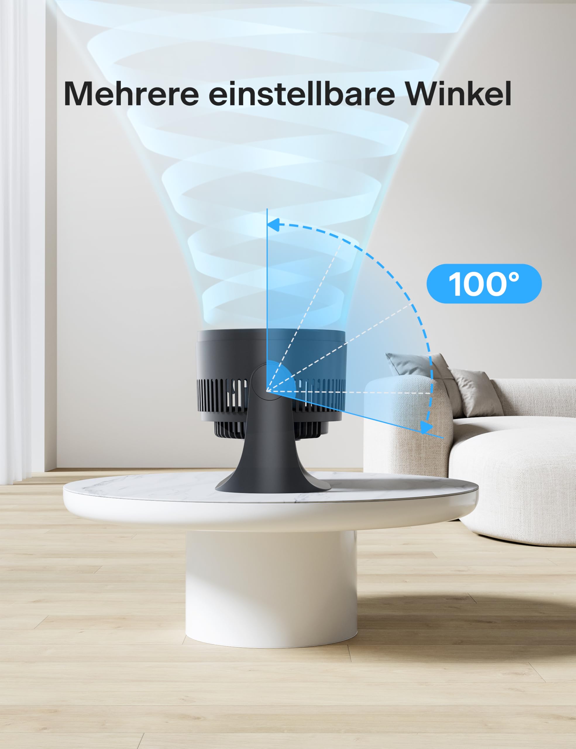 PELONIS 3 stufiger Luftzirkulationsventilator 18 cm Kompakt Tischventilator mit 100° Neigung, Leiser Betrieb für Schlafzimmer & Büro Energieeffizienter Schwarz Ventilator