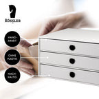 Rössler SOHO 3er Schubladenbox A4 aus Papier | Büro Organizer Schreibtisch| Schubladen Organizer Büro Zubehör & Bürobedarf | Schreibtisch Organizer Box | 34 x 25 x 19 cm | 1 Stück | Farbe: Weiß