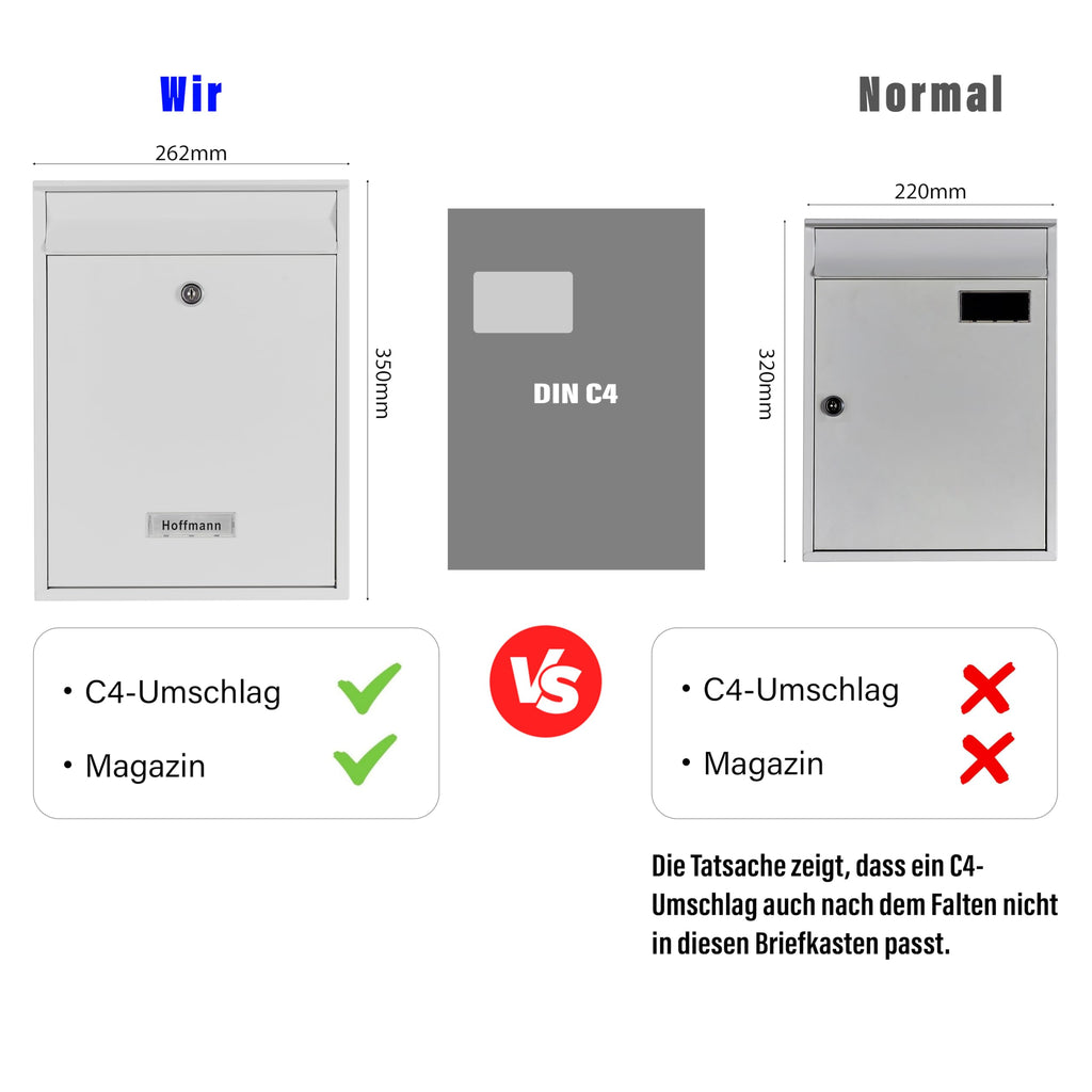 Zedelmaier Mehrfamilienhaus personalisiert 6er Briefkastensysteme DIN C4 Briefkastenanlage Briefkästen Wandbriefkasten Postkasten inkl. 4 Schlüsseln 26x35x8,5cm Weiß XL
