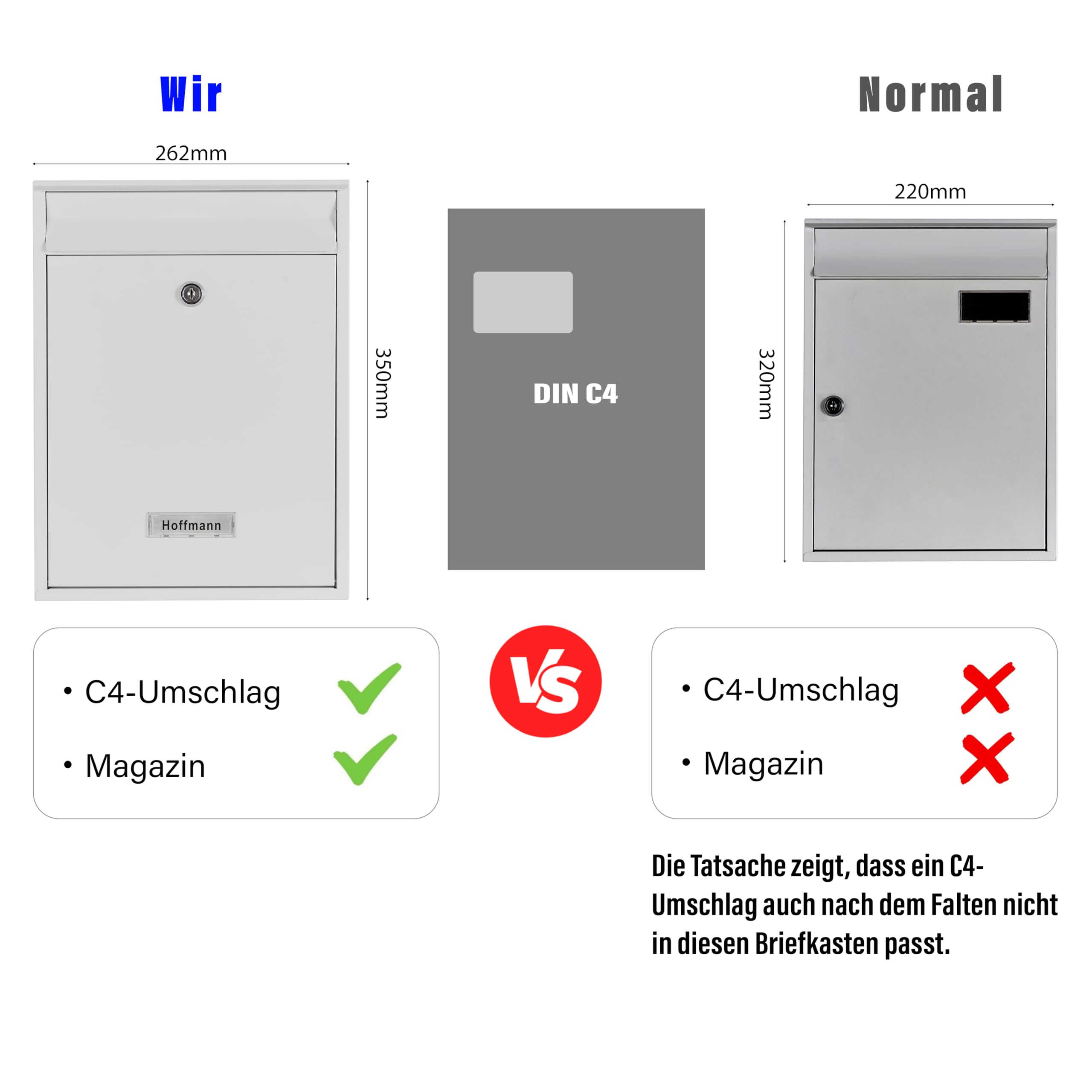 Zedelmaier Mehrfamilienhaus personalisiert 6er Briefkastensysteme DIN C4 Briefkastenanlage Briefkästen Wandbriefkasten Postkasten inkl. 4 Schlüsseln 26x35x8,5cm Weiß XL