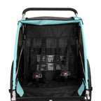 SAMAX Fahrradanhänger Jogger 2in1 360° drehbar Kinderanhänger Kinderfahrradanhänger Transportwagen vollgefederte Hinterachse für 2 Kinder in Türkis - Black Edition