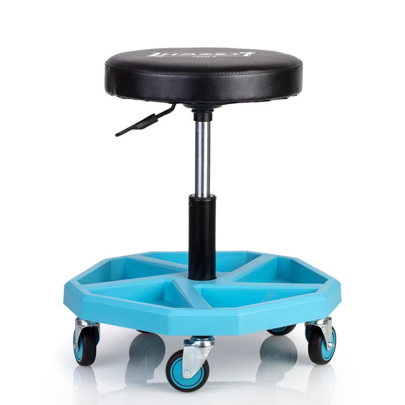 HAZET Arbeitssitz 195N-4; stabile Vierkant-Rohrrahmenkonstruktion; 5 Leichtlaufrollen 75 mm; höhenverstellbar 430-550 mm; belastbar bis 150 kg; großes Sitzkissen 350 mm