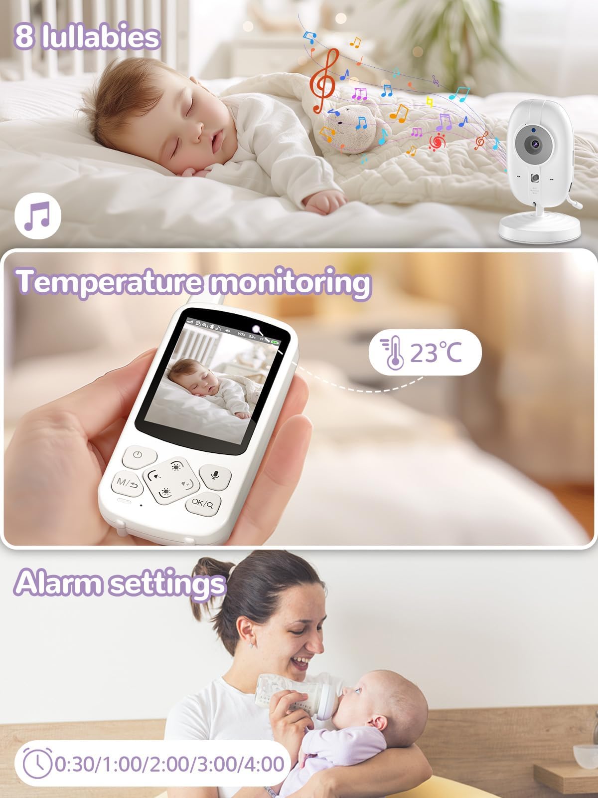 VSIFEHSO Babyphone mit Kamera 2,8 Zoll Baby Monitor 720p Baby Phone Digitalzoom Zwei-Wege-Audio VOX-Modus Nachtsicht Temperaturüberwachung Schlaflied Wecker