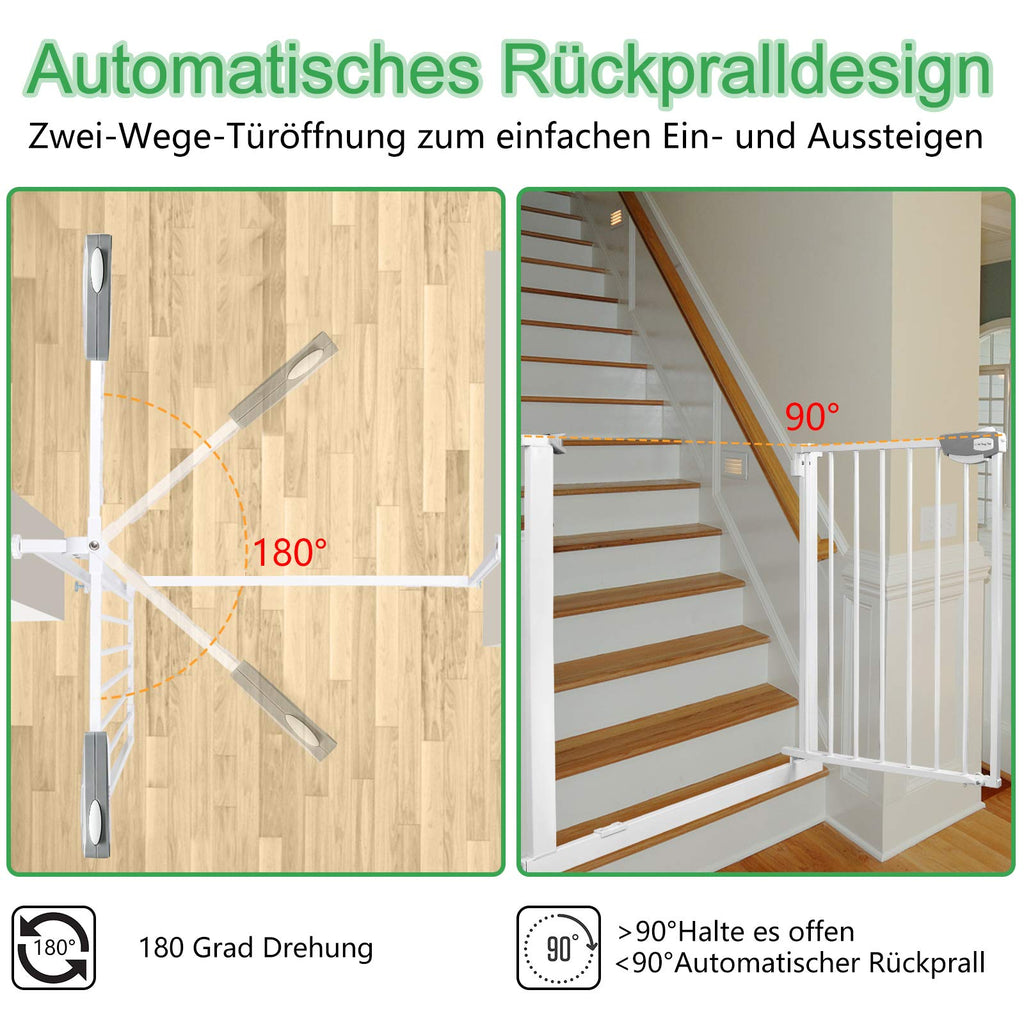 UISEBRT Türschutzgitter Ohne Bohren Treppenschutzgitter für Kinder 95-105cm breit, Auto-Close Baby Schutzgitter Metall Gitter Weiß