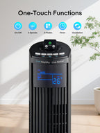 FOHERE Leiser Turmventilator, 91CM Oszillierender Stand Ventilator mit Kühlung Fernbedienung, 12-Stunden-Timer und Schlafmodus, Tragbarer Ventilator ohne Flügel für Schlafzimmer, Schwarz