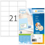 HERMA 4473 Adressetiketten, 100 Blatt, 70 x 41 mm, 21 pro A4 Bogen, 2100 Stück, selbstklebend, bedruckbar, matt, blanko Papier Adressaufkleber Etiketten, weiß