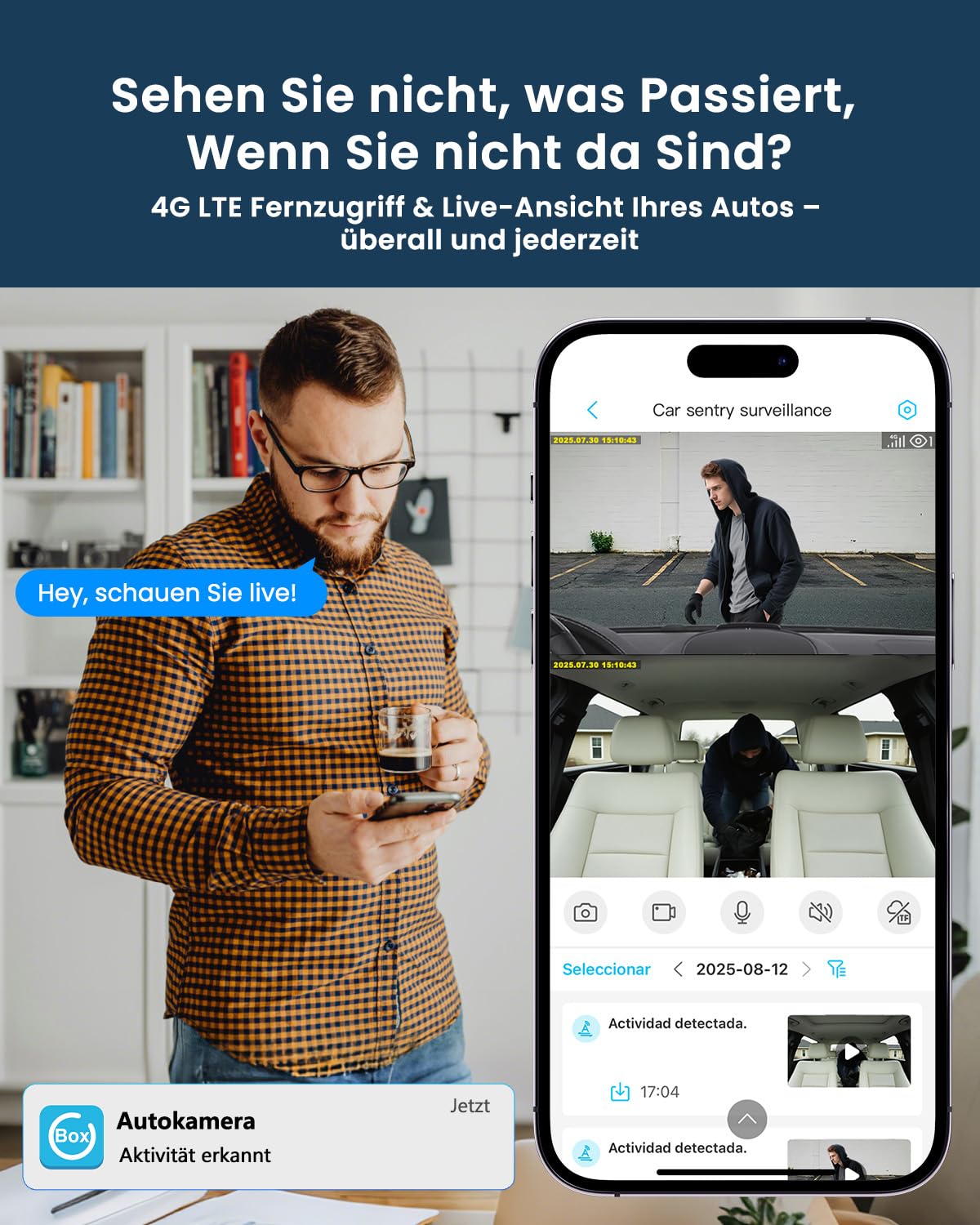 Dashcam Auto, UCOCARE 4G LTE Dash Camera Auto mit SIM Karte, 64GB-Karte, Dashcam mit Parküberwachung ohne WLAN, App-Zugriff, 2-Wege Talk, Bewegungserkennung-Alarm, Nachtsicht, GPS, 170° Weitwinkel