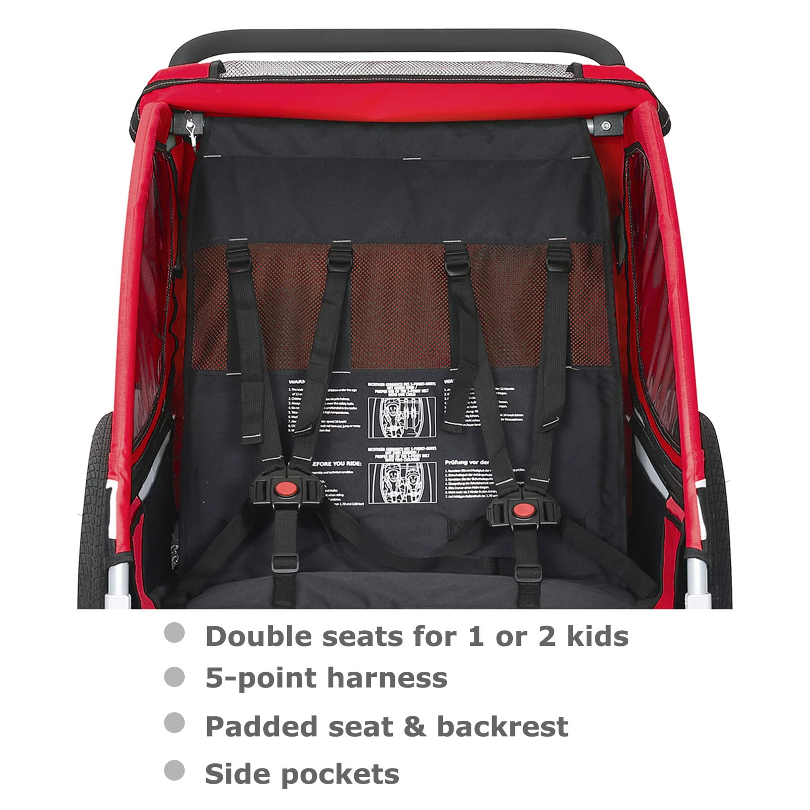 Tiggo S2 Kinderanhänger mit Federung Jogger 2 in 1 Kinder Buggy fahrradanhänger Anhänger 360° Drehbar (Rot)