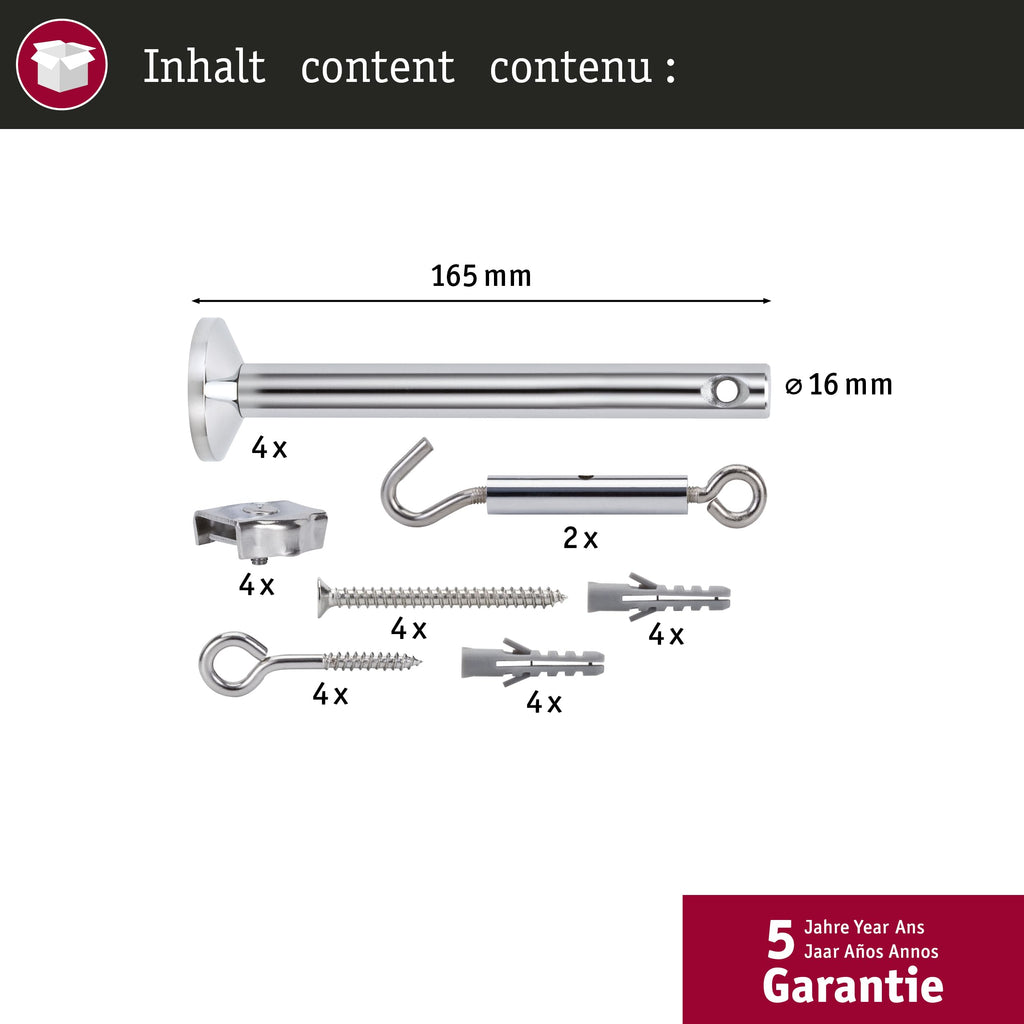 Paulmann 17834 Seilsytem Seil-Zubehör Spann-Montage-Set 165 mm Chrom Zubehör Halogen Seilsysteme 12V enthält Umlenker Seilösen