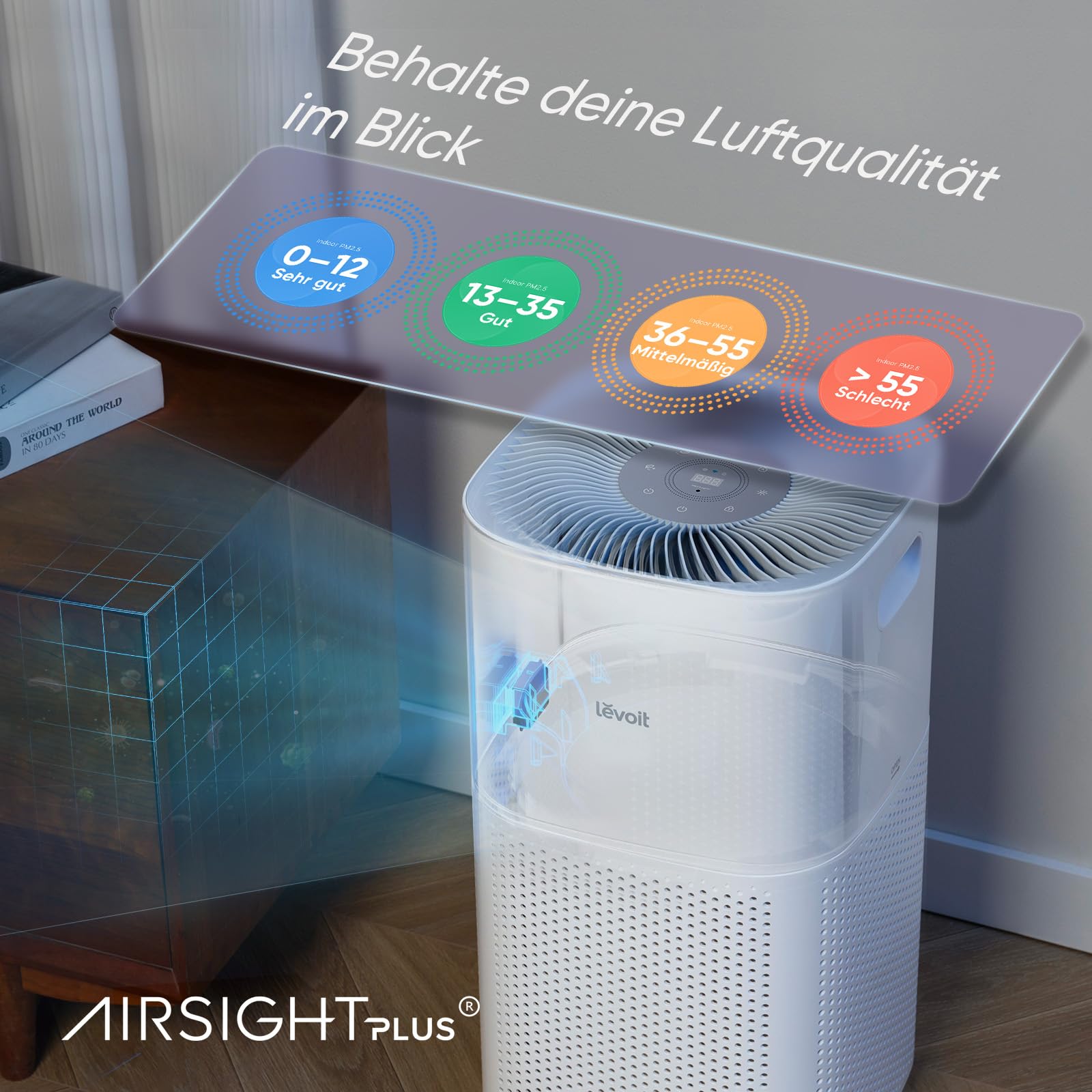 LEVOIT HEPA Luftreiniger für Raucherzimmer Allergiker, CADR 697m³/h bis 147㎡ Wohnung, PM2,5 Luftqualitätsanzeige & Automodus, Luftfilter gegen 99,97% von Schimmel Pollen Staub, App Alexa Steuerung