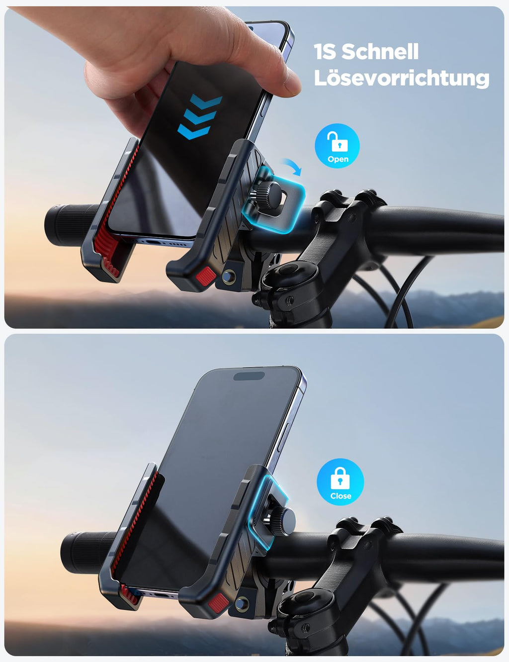 JOYROOM Handyhalterung Fahrrad【Anti Shake Stoßdämpfender】 Motorrad Handyhalterung 【1S Schnellspanner】 Universal Handyhalter für Fahrrad Lenker und Auch für iPhone 17/16/15/14, Samsung S24 (4.7"-7")