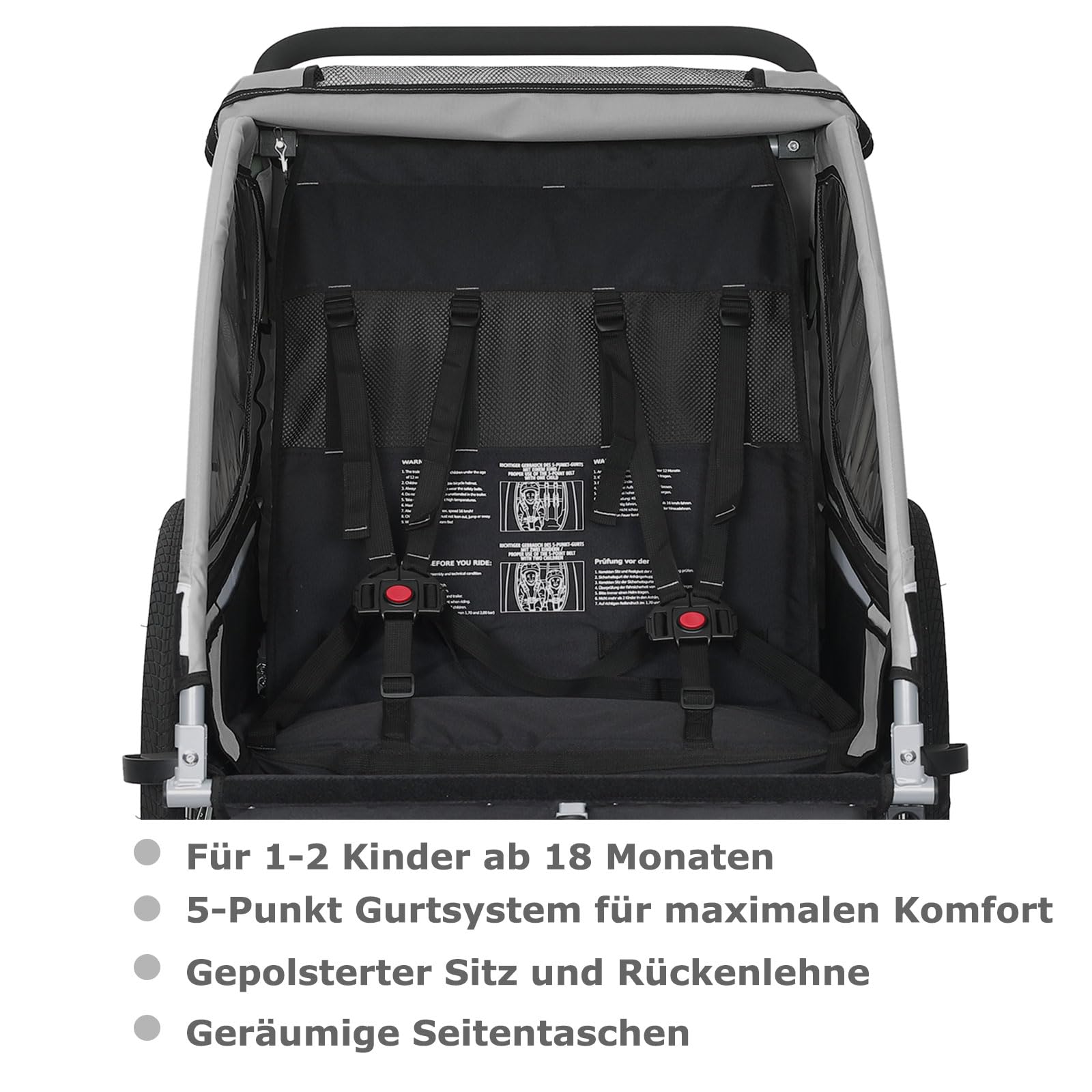 Tiggo VS 2 in 1 Kinderanhänger Fahrradanhänger Anhänger mit Buggy Set Jogger 50202 (Grau)