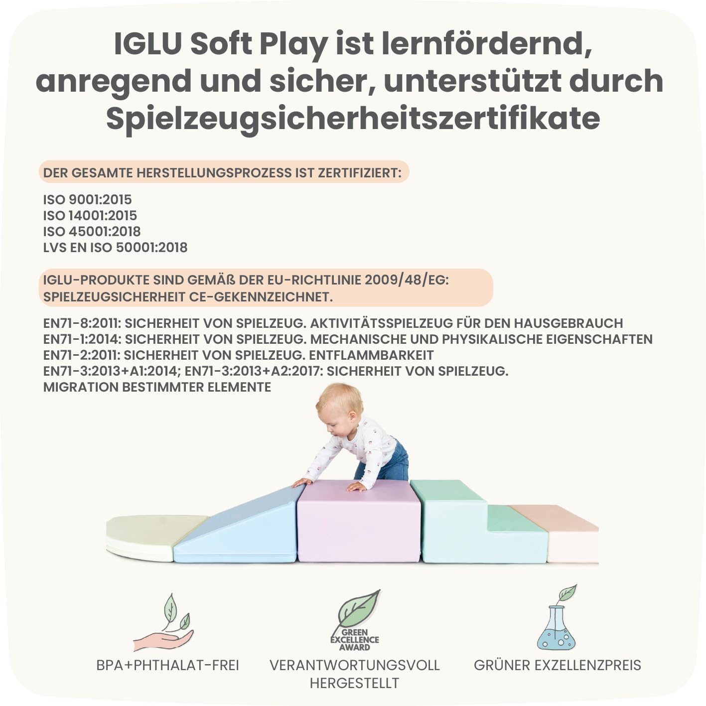 IGLU SOFT PLAY Corner Climber 5 STK Schaumstoff Bausteine Kinder und Baby zum Klettern Schaumstoffbausteine Kletterblöcke (Pastel)