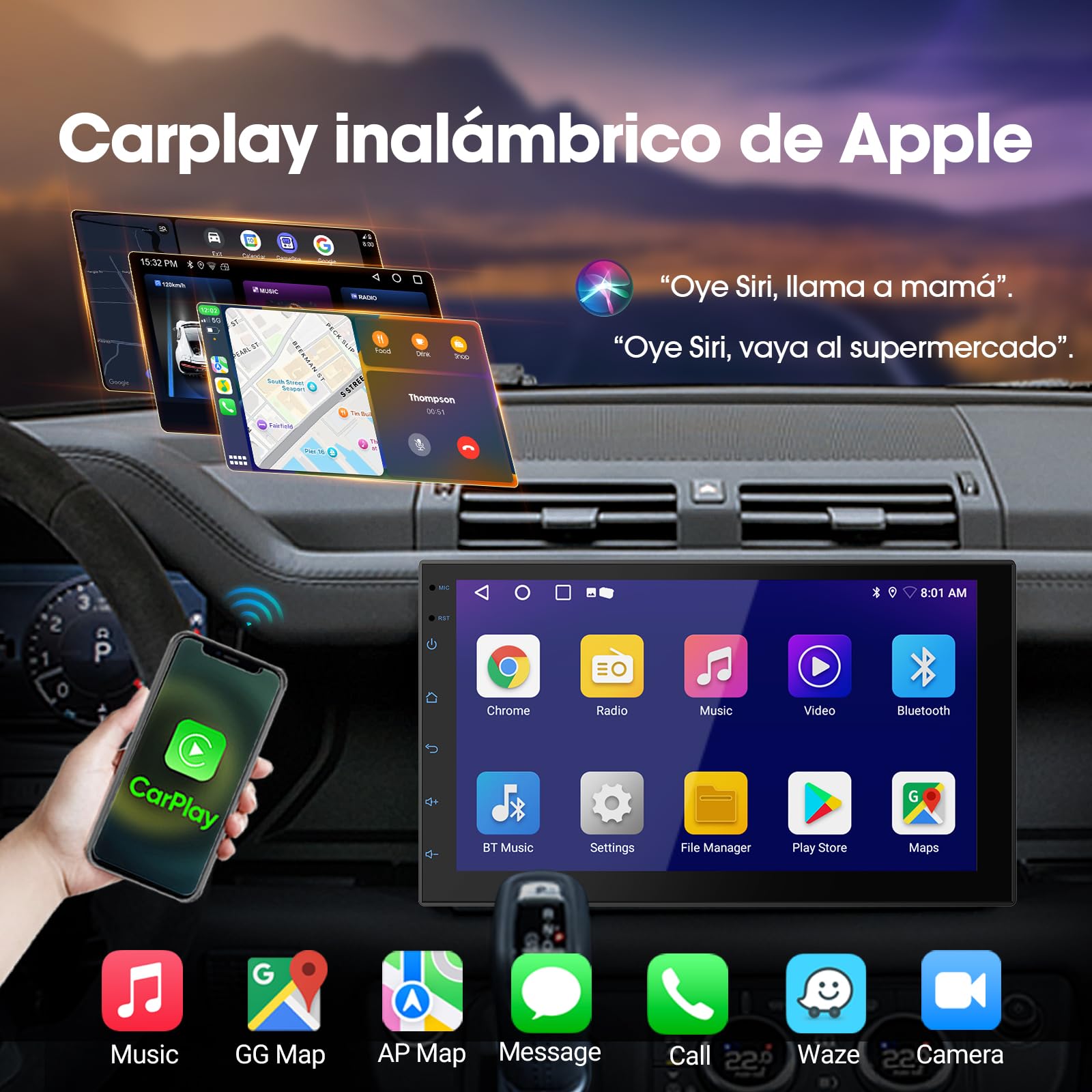 Haudio 2 Din Autoradio mit Kabellosem CarPlay &Android Auto, 7 Zoll Touchscreen Autoradio mit Mirror Link,GPS,Sprachsteuerung,SWC/FM/RDS/AM, 25 Sets UI Passend für alle Autos, Mit Rückfahrkamera 2+64G
