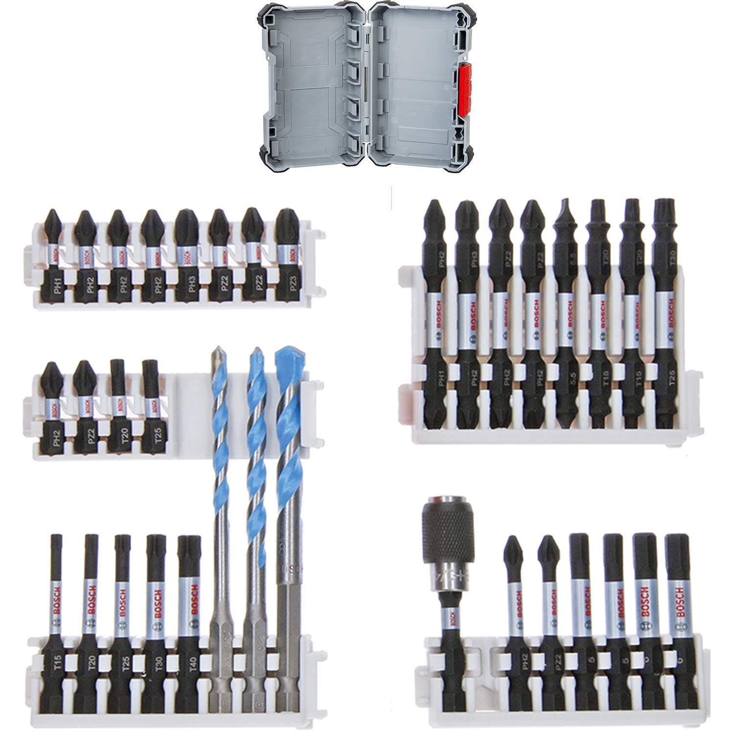 Bosch 35x PRO Impact Mixed Set, Amazon Exclusiv, 35-tlg. (für Beton, Weiche Fliesen, 108 x 168 mm, Professional Zubehör Bohrmaschine)