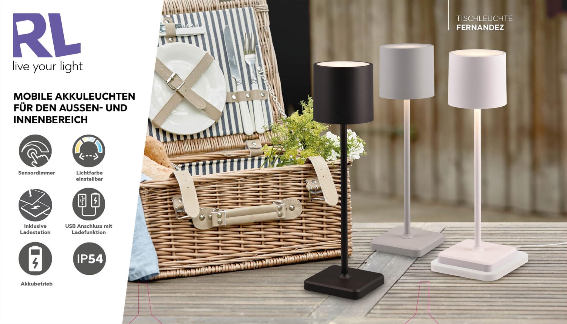 Reality Leuchten LED Akku Außen Tischleuchte Fernandez R54096166, Metall/Kunststoff sandfarbig, inkl. 1.5 Watt LED, Ladestation
