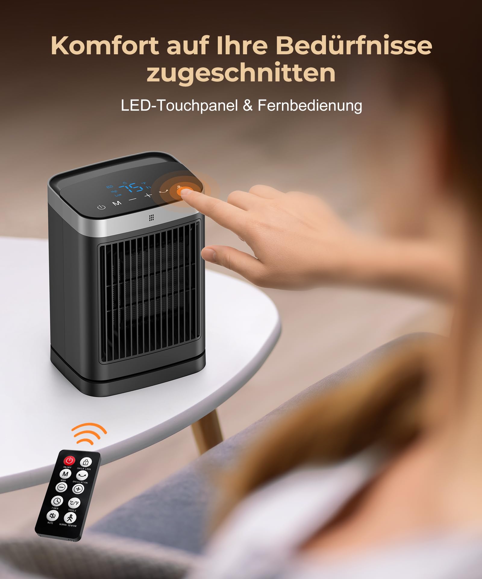 PNTCK Heizlüfter Energiesparend mit Fernbedienung, 2000W Heizung Elektrisch Klein, PTC Keramik Heizlüfter Leise mit 12h Timer, 3 Modus, Überhitzungs-Kippschutz, Elektroheizung für Räume Schlafzimmer