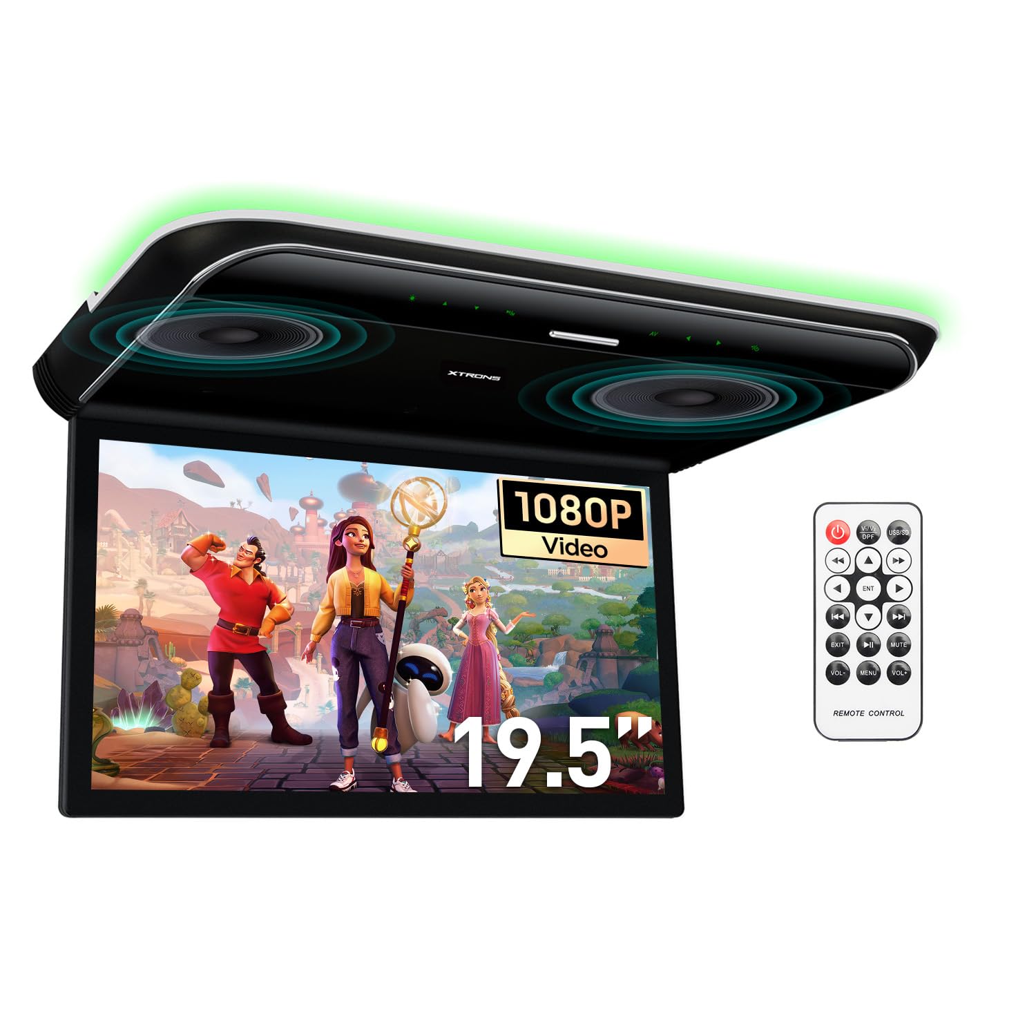 XTRONS 19,5 Zoll HD-Digital TFT 16: 9-Bildschirm-Auto-Overhead-Video Ultradünner Autodach-Player mit integrierten HDMI/AV/USB-Lautsprechern und Buntem Aura-Licht