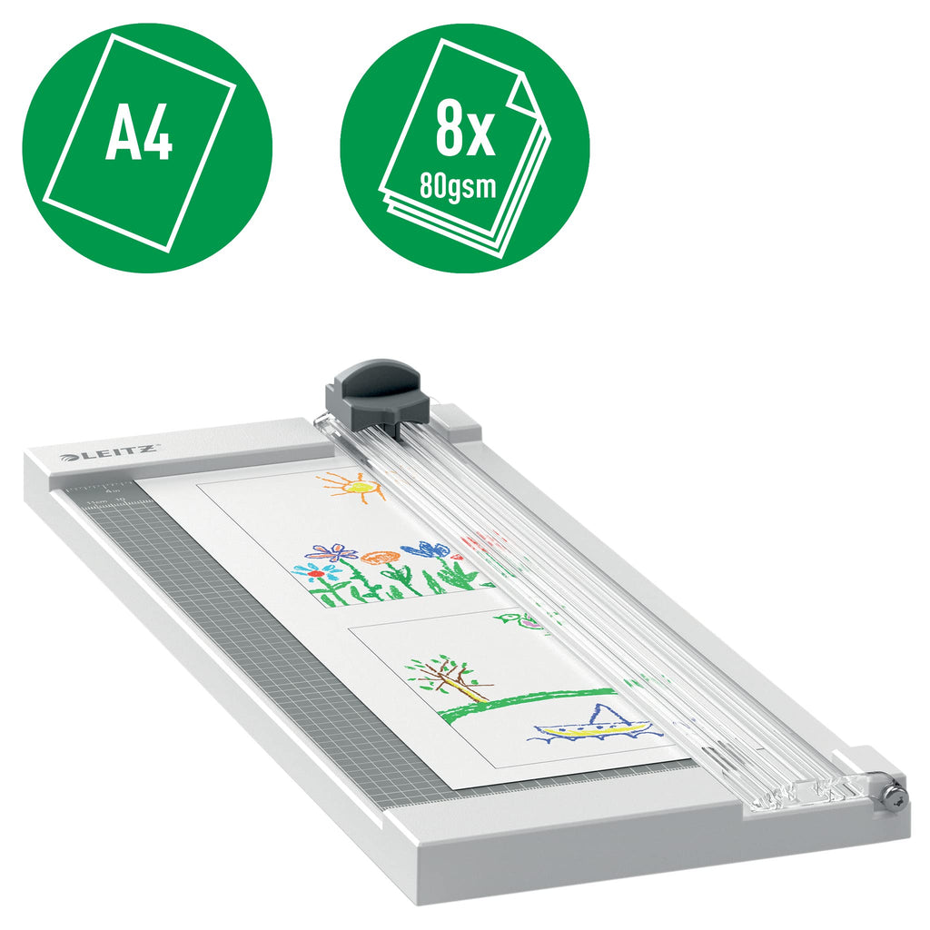 Leitz Home Papierschneider A4, Für bis zu 8 Blatt, Schneidemaschine mit 305 mm Schnittlänge, Scharfe, gehärtete Stahlklingen, Optimal für Heim-, Bastel- oder Hobbygebrauch, 90250000