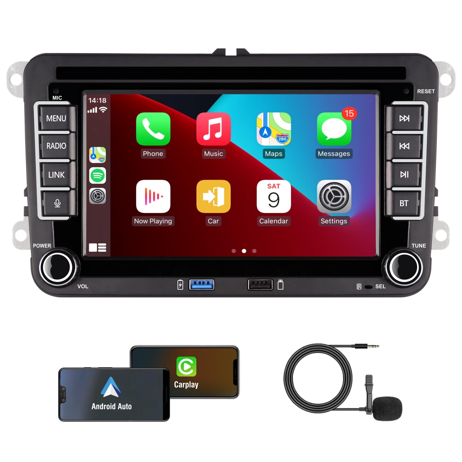 KTTCORLP Linux Autoradio Mit Bildschirm für Golf 5 6 VW Polo 6R T5 Passat Touran Seat mit Navi FM/AM, WLAN, Apple Carplay, Android Auto, Lenkrad Strg, DAB AutoTouch Display 7 Zoll