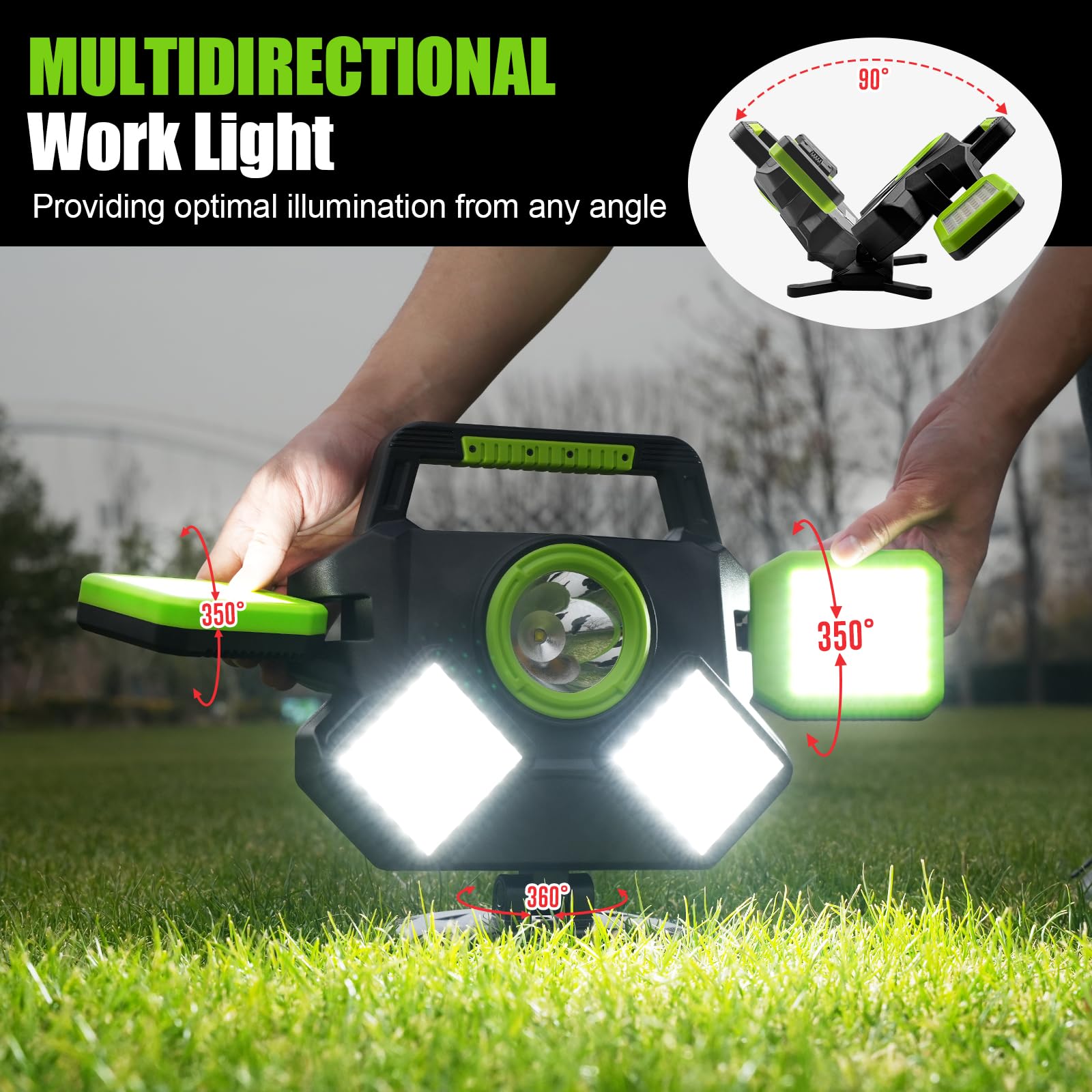 SYLSTAR LED Strahler Akku 55W, 5000LM Magnetische LED Arbeitsleuchte, Baustrahler Akku Faltbar & 360° Drehbar, 6 Modi Baustellenlampe für Werkstatt, Baustelle, Camping, Autoreparatur