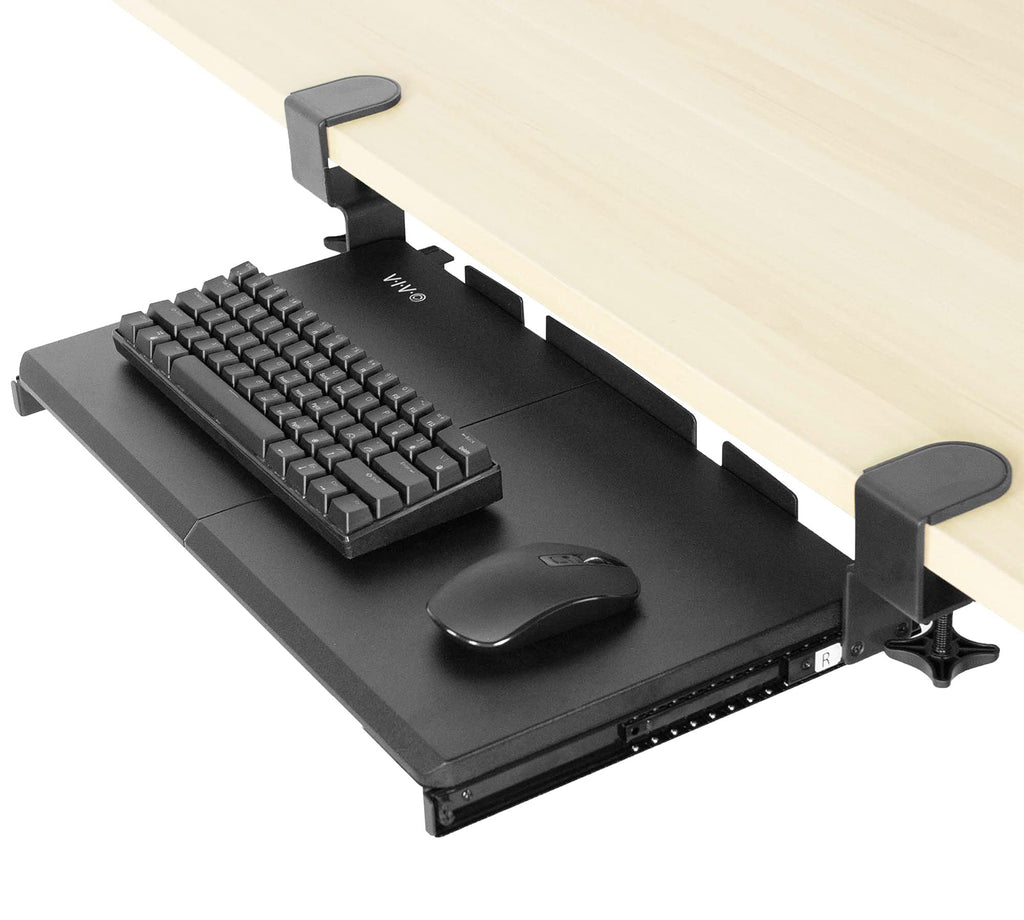 VIVO Kleine Klemmhalterung für Computertastatur und Maus zum Montieren unter dem Schreibtisch, kompakt, 50 (66 inkl. Klemmen) x 27,9 cm, ausziehbare Plattformschublade, schwarz, MOUNT-KB05ES