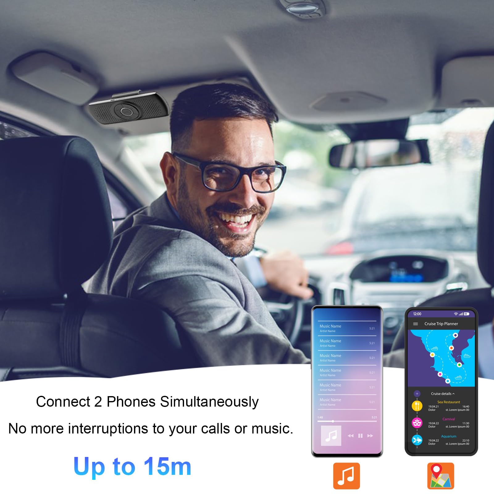 LETRADE Freisprecheinrichtung für Auto Bluetooth 5.0 mit Clip, TF-Kartenslot, integriertes Mikrofon, Unterstützung Siri &Google Assistant, für Musik, GPS, Telefon