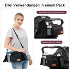 Kinderwagen Organizer Universal mit Isolierten Getränkehalter/Becherhalter, Momcozy Buggy Kinderwagentasche Baby Zubehör mit Reißverschlusstasche, Schultergurt und Stauraum für Windeln&Handys, Schwarz