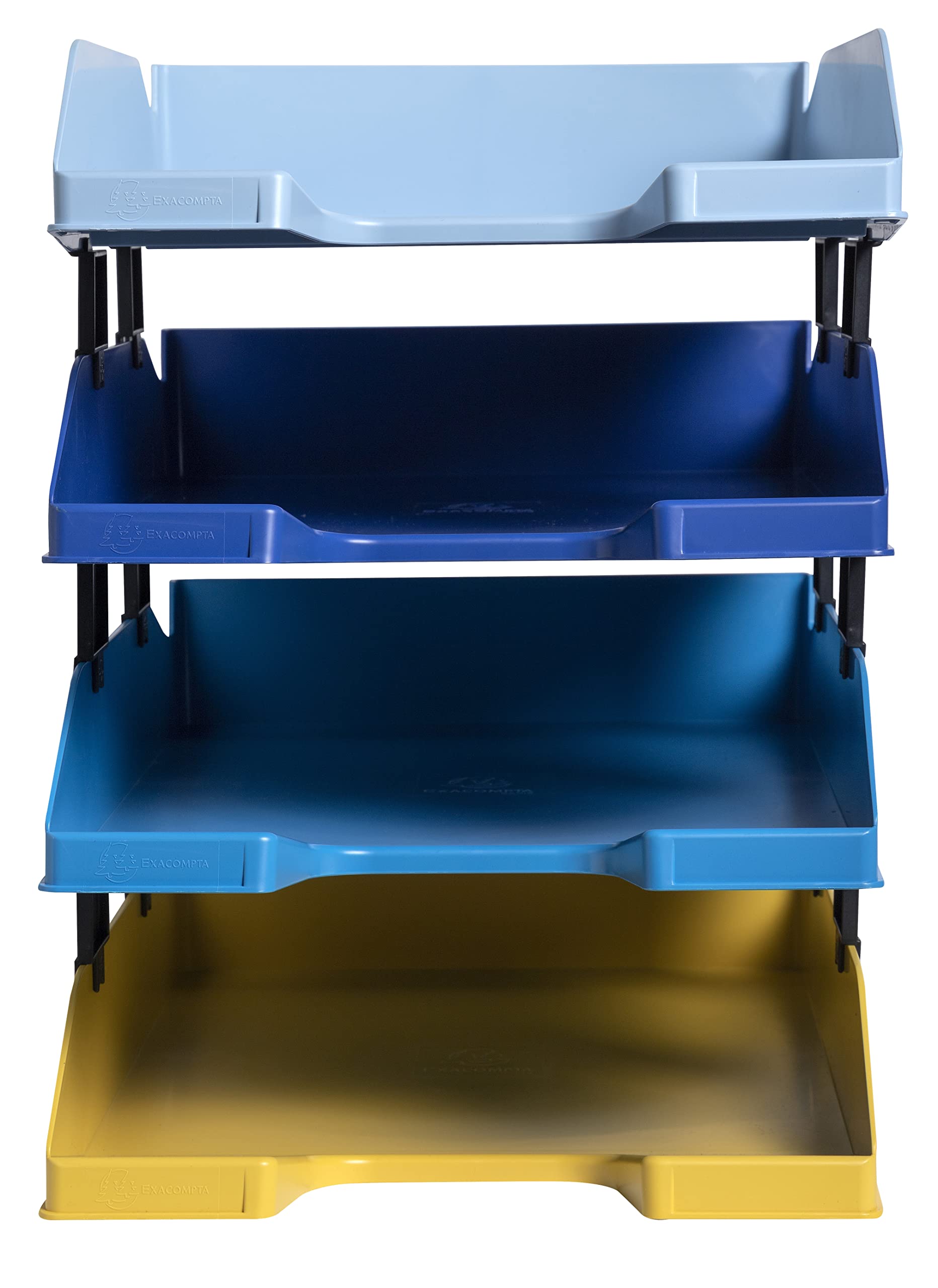 Exacompta 113202SETD 4er Pack Briefablage BeeBlue aus Recycling-Kunststoff DIN A4. Ideale Briefkörbe für Ihre Organisation. Stapelbare Ablagekörbe farbig sortiert Blauer Engel Combo Midi