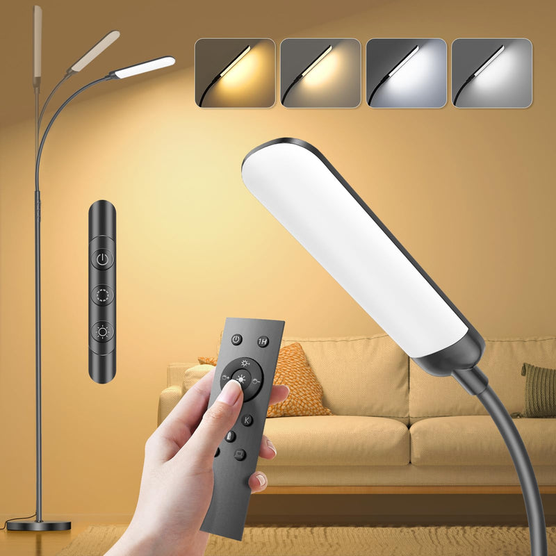 YICAIZI Stehlampe Wohnzimmer - 18W LED Dimmbar Stehende Lampe mit Fernbedienung, 1200Lumen Stehend Leselampe mit 4 Farbtemperaturen & 4 Helligkeiten für Schlafzimmer, Büro, Schwarz