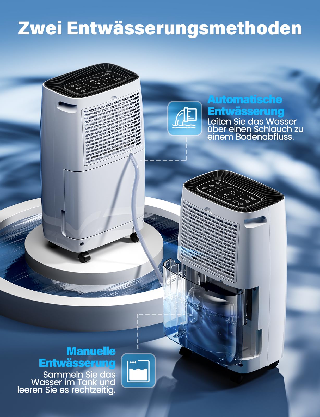 Luftentfeuchter Elektrisch, Auto Raumentfeuchter Elektrisch 25m²/122m³,Dehumidifier Entfeuchtung mit LED Display und Wasserbehälter-Vollanzeige, Gegen Feuchtigkeit, Filter, Timer