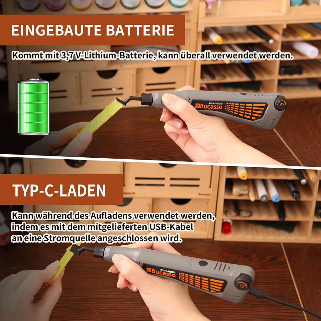 Bucasso Schnurloser Stiftschleifer, variable Geschwindigkeit, Mehrzweck-Elektrowerkzeug zum Schleifen, Polieren, Finishing, DIY-Handwerk (GRAU)