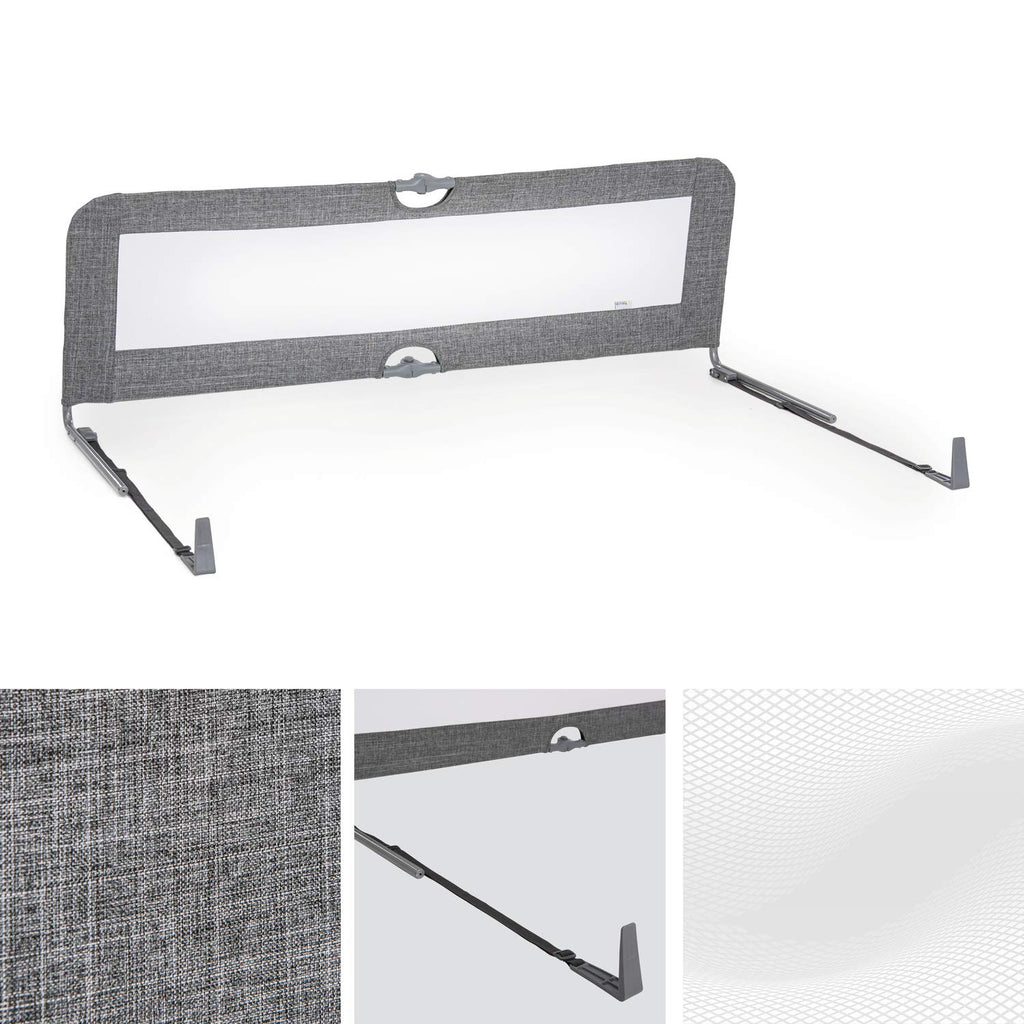 hauck Bettschuztgitter Sleep N Safe Plus XL für Kinder 18 Monate bis 5 Jahre, Großer Rausfallschutz Bett für Elternbett 150 x 50 x 44 cm, Faltbar, Tragbar, Bettgitter für Kleinkinder (Melange Grey)