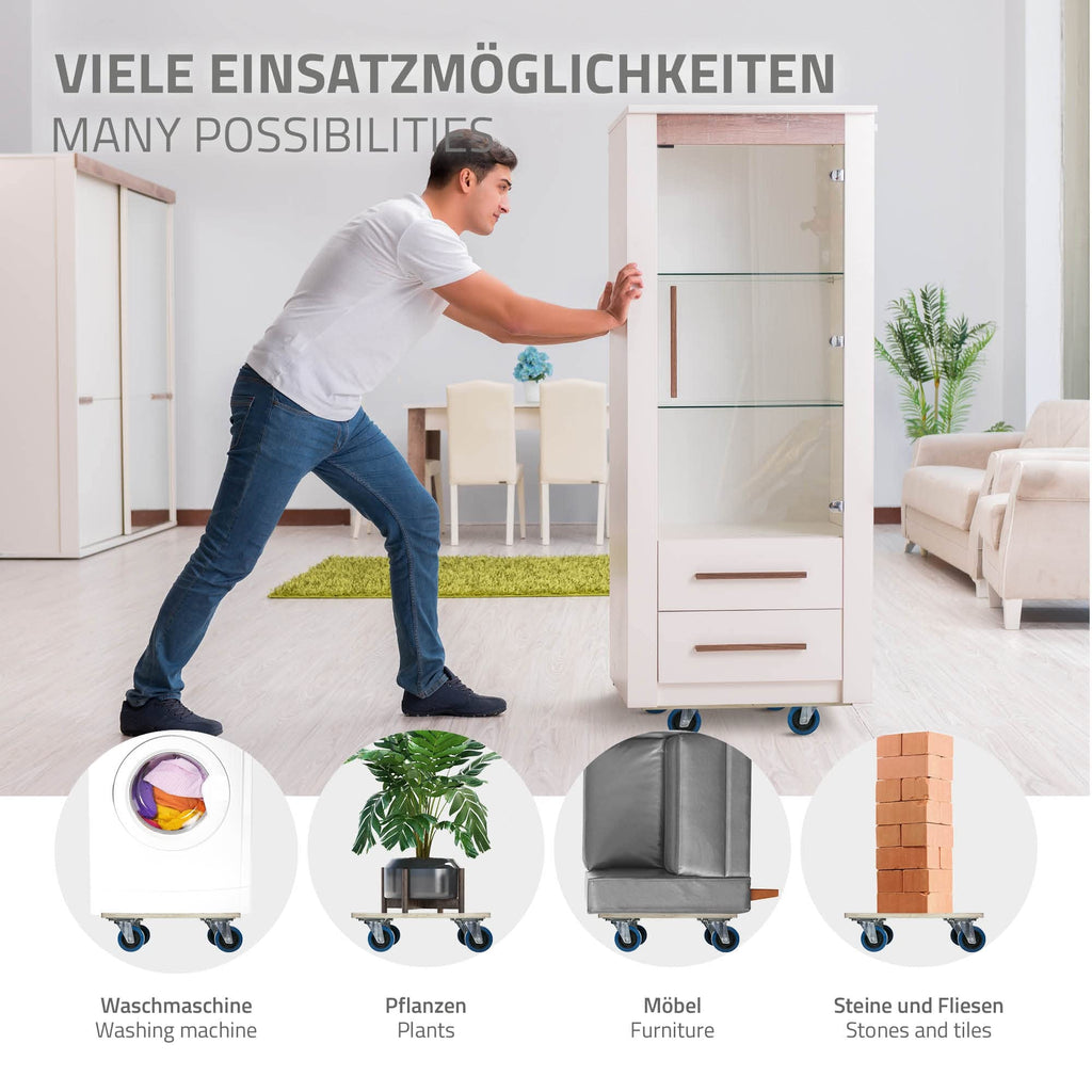 ECD Germany 2er Set Transportroller 35x50 cm bis 800 kg Siebdruckplatte, PP-Räder, Transporthilfe für Umzug, Rollbrett Möbelroller Möbel-Transport Möbelhund Rollwagen Roller Transporter Transportwagen