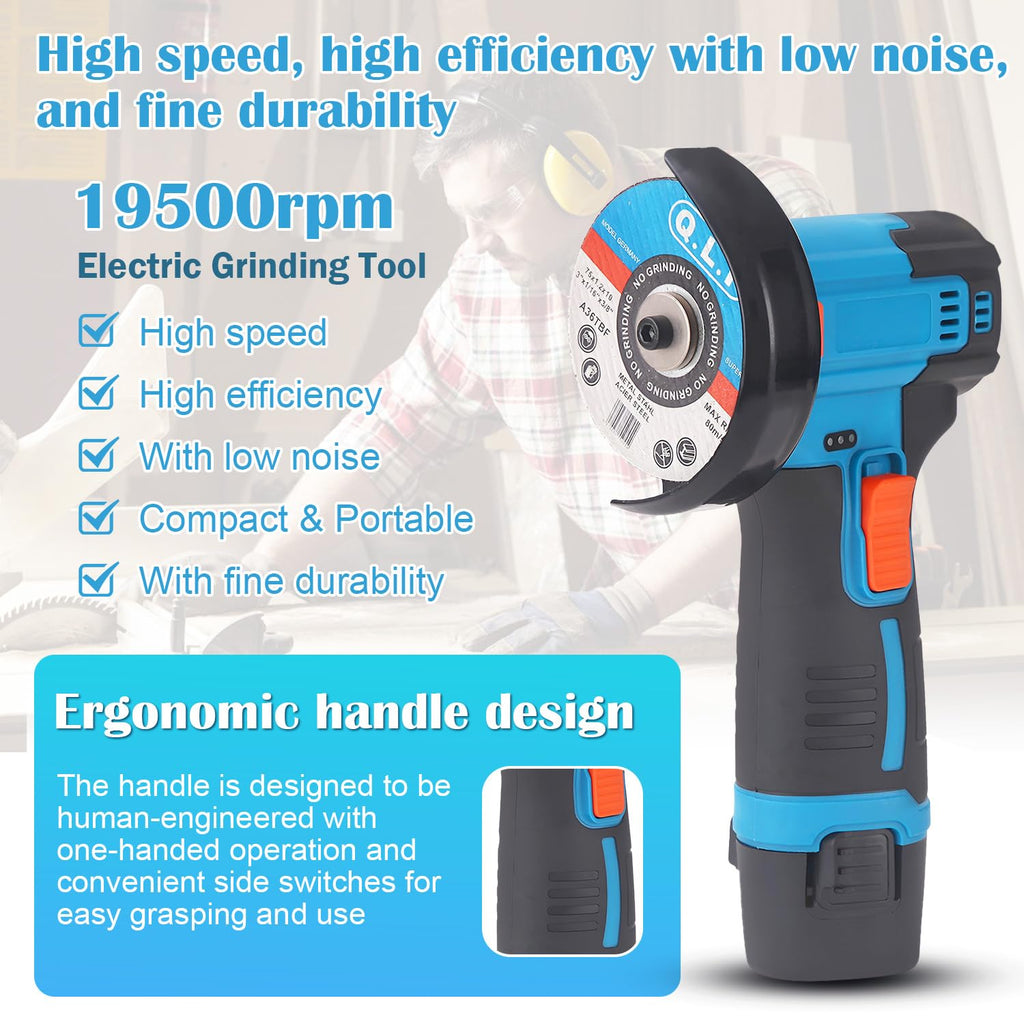 Mini Winkelschleifer Akku, Professional Winkelschleifer mit 2 x Batterien 4500mAh, 19500 rpm, Mini Akku Flex mit 7 Trennscheiben 75MM zum Schneiden, Polieren, Schärfen