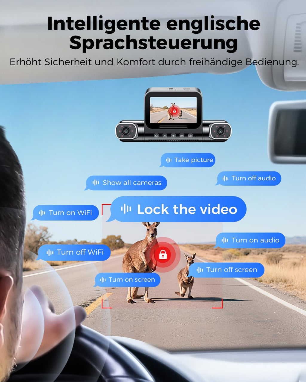 AZDOME 4 Kanal 4K dashcam Auto 360 Grad mit 128GB eMMC, 2.5K+3 * 1080P Dashcam, 5G WiFi, Sprachsteuerung Dashcam Auto Vorne Hinten, IR Nachtsicht, Parkmodus, Erinnerung bei Müdigkeit am Steuer