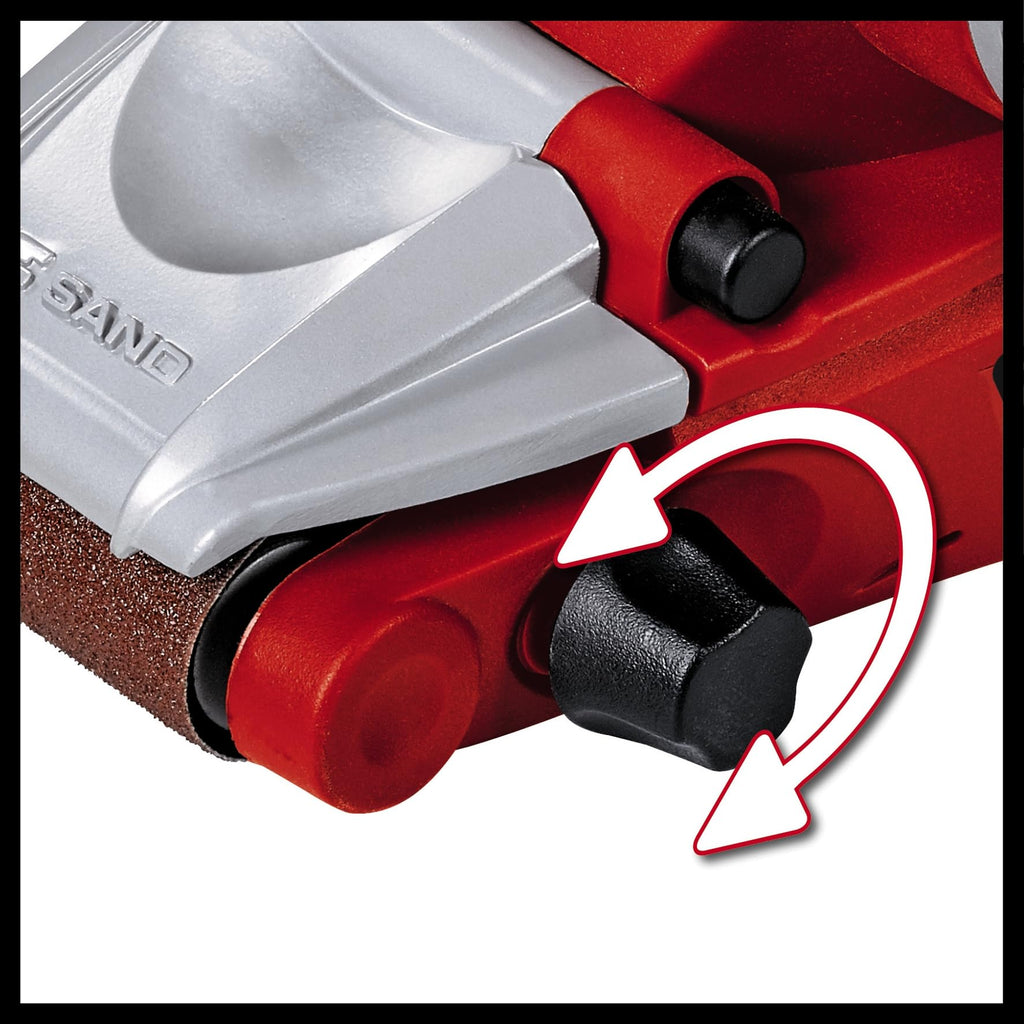 Einhell Bandschleifer TE-BS 8540 E (850 W, Drehzahl-Elektronik, 75x140 mm Schleiffläche, werkzeugloser Schleifbandwechsel, Zusatzhandgriff, Softgrip, inkl. 1x P80 Schleifband)